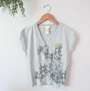 Diesel Light Blue/Grey Floral Short Sleeve Top Sz Xl